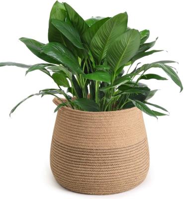 China Jute Belly Folding Plant Basket Woven Organizer for Storage Laundry Picnic Plant Pot Cover for sale