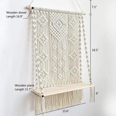 China Yunxin Boho Plant Rustic Premium Indoor Rope Basket Planter Macrame Wall Hanger Floating Shelf for sale