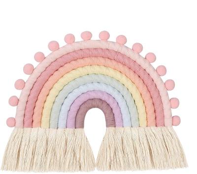 China Bohemian 10 x 14 inches large Boho fiber pastel rainbow wall hanging, macrame rainbow wall hanging for nursery room decoration for sale