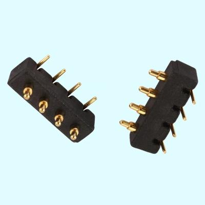 China 4pin gold plating automotive brass waterproof right angle spring loaded female magnetic pogo plug connector PCB for sale