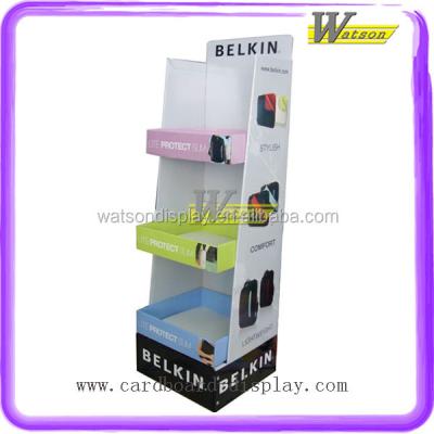 China Recyclable Supermarket Belkin Computer Bags Cardboard Floor Display Stand for sale