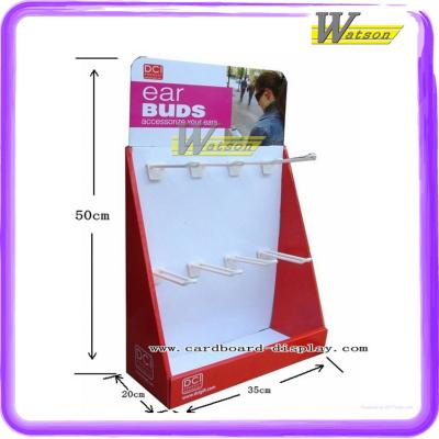 China Ladder Display Cardboard Display Box With Plastic Hooks Hanging For Make Up Tools PDQ Paper Display Box for sale