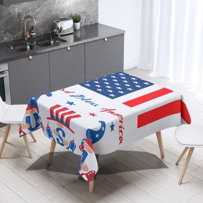 China Non-disposable Premium Cotton Linen Table Cloth Non-disposable Design American Flag Rectangle Table Cover For July 4th for sale