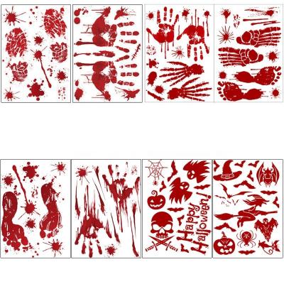 China Bloody PVC Terror Handprint Footprint Window Stickers, Spooky Wall Decal and Floor Stickers for Halloween Party Decoration for sale