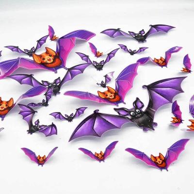 China Halloween 3D PET Bats Decoration, 4 Sizes Realistic Scary Purple PET Bat Sticker For Home Decor DIY Wall Decal for sale