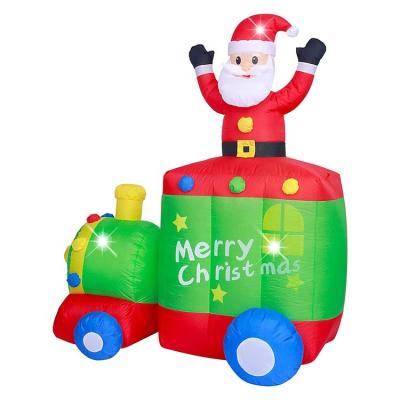 China Outdoor Decoration 1.8m Christmas Inflatable Santa Claus Standing on Train Integrated LED for Outdoor Indoor Yard Lighting for sale