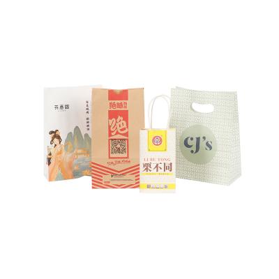 China Recyclable Custom Made Flat Brown Fast Food Kraft Paper Handles Tote Take Out Bag for sale