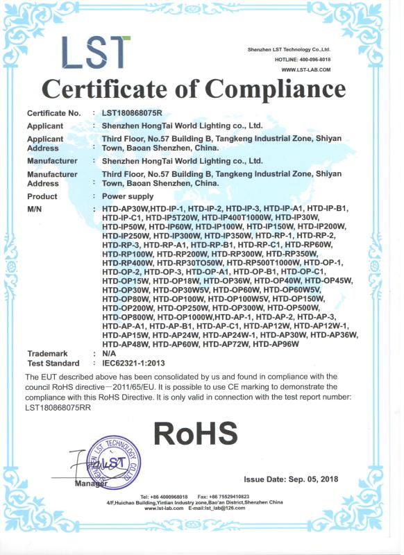 RoHS - Shenzhen HongTai World Lighting Co., Ltd.