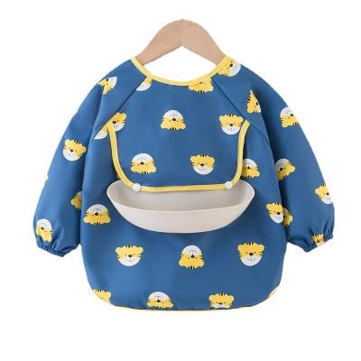 China Washable Children Anti-Dressing Baby Eating Long-sleeved Pocket Baby Waterproof Bib Clothes Children Long for sale