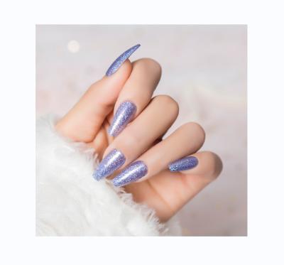 China Easywell Eco-friendly 28 Pcs Manufacturer Wholesale Medium Blue Artificial Nails Design Glitter Fake Nails for sale