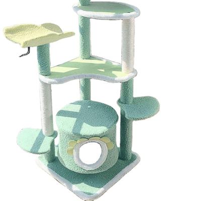 China Breathable Large Large Cat Scratcher Tree Tower Wooden Cat Tree House Wall Scratching Post For The for sale