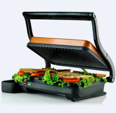 China Hotel 2 slices panini grill with cooper color housing, oil drip tray and automatically temperature control for sale