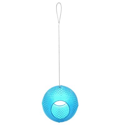 China Large Sky Blue Sustainable Outdoor Hanging Round Hanging Bird Feeder For Garden Decoration for sale