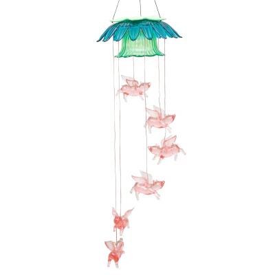 China 2021 Mini Pink Pig Wind Chime plastic colorful solar musical led lights changing crystal wind chimes for sale