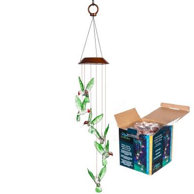 China Flexible and Lightweight Outdoor Hanging LED Color Hummingbird Wind Chime Lights Changing Memorial Wind Chimes for sale