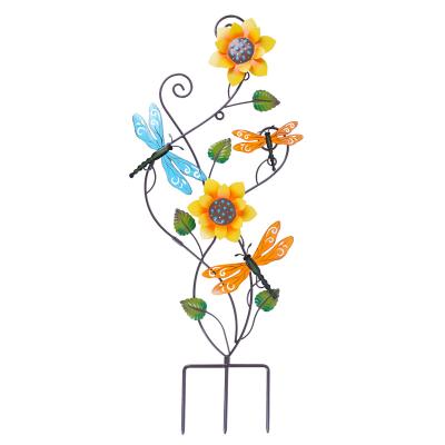 China Decorative Waterproof Sunflower and Dragonfly Metal Garden Stakes for Yard Patio and Lawn Pathway for sale