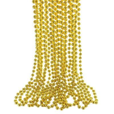 China Gold 7mm Plastic Metallic Gold Beaded Mardi Gras Party Loose Holiday Costume Beaded Necklaces Necklaces For Party for sale