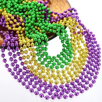 China Green Purple Gold 1pcs Plastic Bulk Mardi Gras Beads Necklace Colors Carnival Necklaces For Party Christmas Patrick Day Costume Necklace for sale