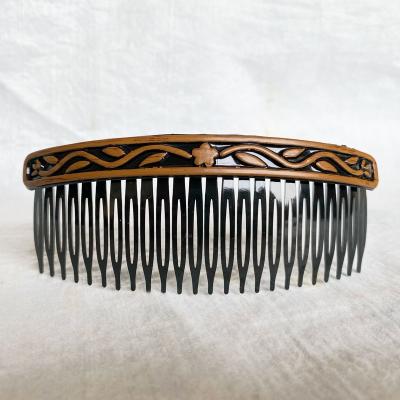 China Retro Hair Comb 24 Teeth Waterproof Fashionable Wooden Grain Large Hollow Insert Comb Bangs Comb Hairdressing Hair Accessories for sale