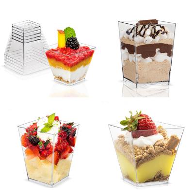 China With Handle 60ml 120ml 150ml 200ml Square Hard Plastic Disposable Trapezoidal PS Mousse Pudding Transparent Packaging Cup for sale