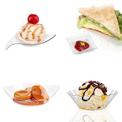 China Mini Hard Plastic Disposable Plastic Dessert Dish Transparent Sauce Aviation PS Dish for sale