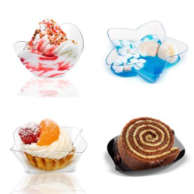 China Picosecond 90ml 150ml Sweet Soup Bowl Dessert Cup And Saucer Star Pentagon Creative Hard Plastic Boat Shaped Ice Cream Saucer for sale