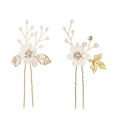 China Hair Comb 1 Pair Leaf Handmade Bridal Hair Flower Headpiece Pins Jewelry Wedding Flower Hair Accessories Headdress for sale