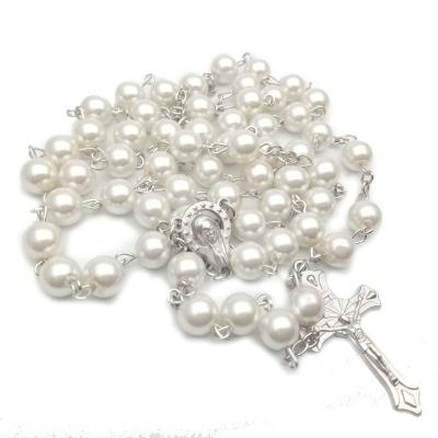 China Other 8MM Cross Bead Necklace Rosary Jewelry Rosary Beads Catholic Necklace Holy Communion Gift Wholesale for sale