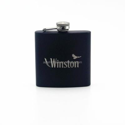 China Wine liquor 6 oz stainless steel black hip flask coated and laser engraved for sale