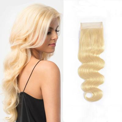 China 100% Virgin Human Hair Blonde 10 To 20inch Brazilian Hair Maiden 613 Body Wave 4x4 Lace Frontal Closure for sale