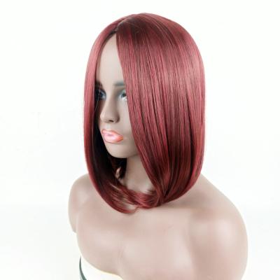 China Fashion New Women's Hair Silky Straight Wave Wigs Gold Brown Synthetic Black Red Fiber Heat Resistant Synthetic Hair Wig for sale