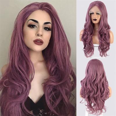 China Long Pink Wavy Middle Part High Quality Wigs Heat Resistant Synthetic Lace Wave Wigs Body Wave Front Wigs For Women Wholesale Price for sale