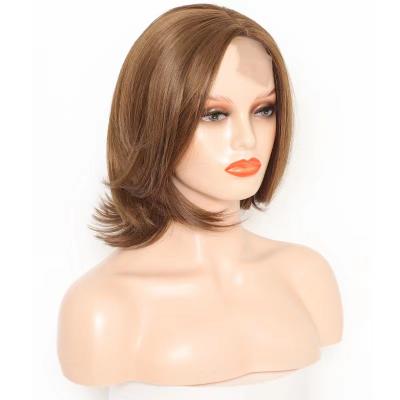 China Hot Selling Straight Bob Synthetic Wig Natural Straight Lace Front Wig Gold Hair Synthetic Wig For Women for sale