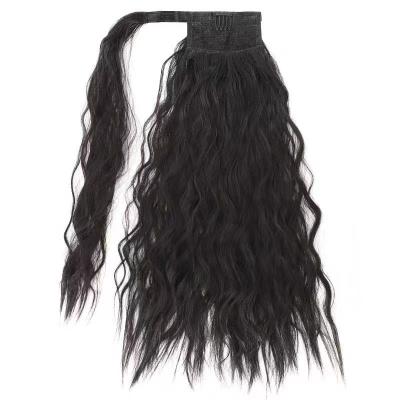 China Deep Wave Corn Wavy Curly Wrap Around Clip In Black Wigs Ponytail Hair Extensions Long Synthetic Wig for sale