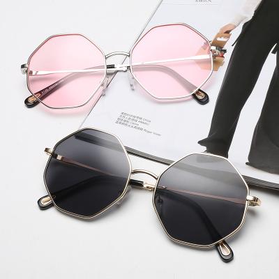 China Trendy And Durable Vintage Retro Fashion Polygon Metal Frame Resin Sun Glass Adult Oversized Sunglasses for sale