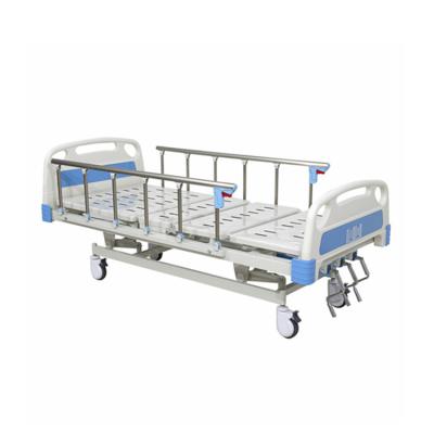 China BT-AM106 Cheap Manual Adjustable Medical Metal 3 Function Hospital Bed Crank Bed 3 Crank With Side Rails Wheels Mattress Price for sale