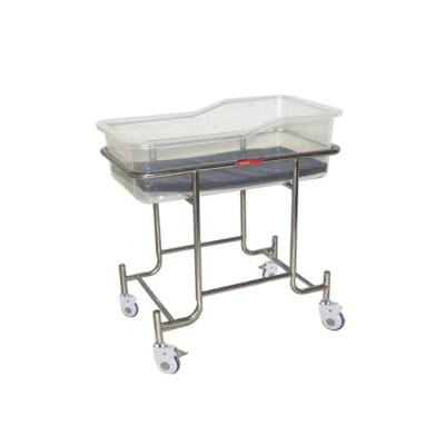 China BT-AB109 Metal Hospital Stainless Steel Crib Mobile Infant Crib Baby Hutches With Plastic Tilt Basin Wheels Price for sale