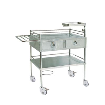 China BT-SCT002 Hospital Stainless Steel Anti Corrosive Cart Medicine Dressing Medical Trolley With 2drawers Bucket Shelves Wheels Price for sale