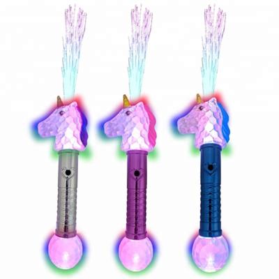 China Flashing and Blinking Unicorn Wand With Fiber Optics Blinking Light and Prism Ball LED Magic Wand for Kids Party for sale