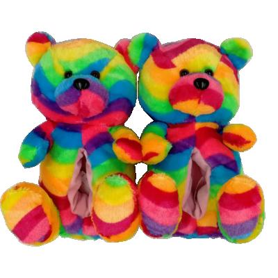 China Wholesale Custom Home Eco-Friendly Plush Bear High Quality Rainbow Teddy Bear Slippers 12inch (8.5inch Internal) for sale