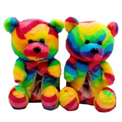 China Hot Selling Custom Plush Stuffed Toy Wholesale Eco-friendly Material Rainbow Teddy Bear Slipper 12 Inch (Internal 8.5inch) for sale