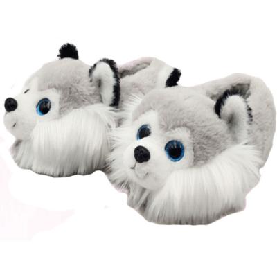 China Custom Made Eco-Friendly Cute Washable Warm Husky Slippers Kids Plush Indoor Husky Slippers for sale