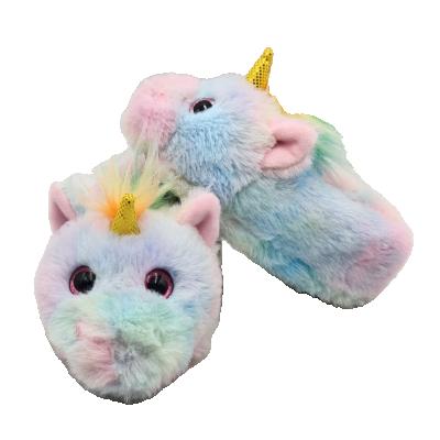 China Factory direct sales plush slippers custom eco-friendly animal tie-dye unicorn plush slippers for kids for sale