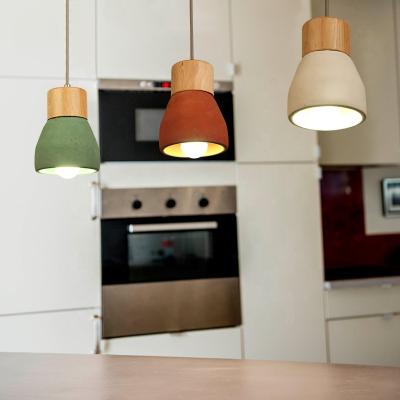 China Modern Hot Sale Modern Cement Pendant Lamp E27 Wooden Concrete Base With Different Colors for sale