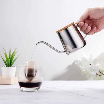 China Hot Sale Viable Pour Over Drip Pot With Lid Bamboo Spout Long Mouth Stainless Steel Gooseneck Coffee Kettle for sale