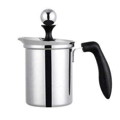 China 400ML Double Visible Viable Mesh Milk Pitcher Stainless Steel Hand Milk Frother for sale