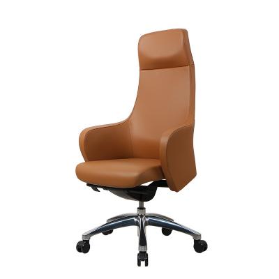 China Aluminum Brown Ergonomic Office Leather Chair 70mm Gas Spring Executive Mesh Chair for sale