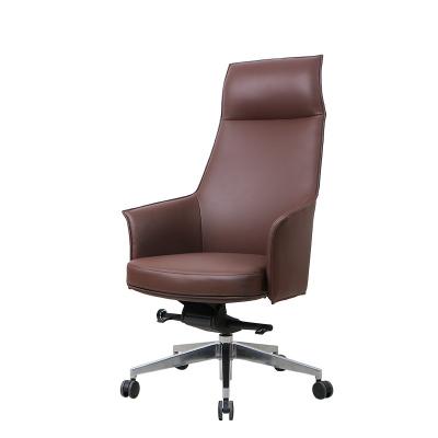 China BIFMA Ergonomic Task Chair PU Brown Leather Rolling Chair Curved Plank for sale