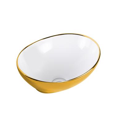 China Oval Thin Edge Vessel Sink Double-Flow Shape Ceramic Bathroom Sink Countertop Wash Basin for sale