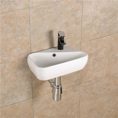 China One Piece Easy Clean Rectangular White Bathroom Ceramic Wall Hung Basin For Sale for sale